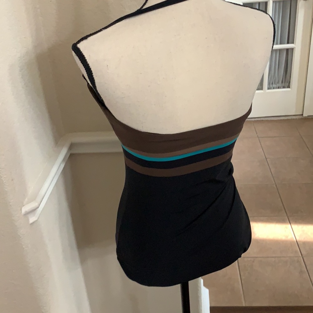 DKNY black, brown & teal striped one piece swimsuit halter Size M - Picture 9 of 17